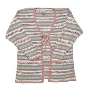 Gina Peters Vintage 90s Open Front Cardigan Knit Multicolor Pastel Women's M